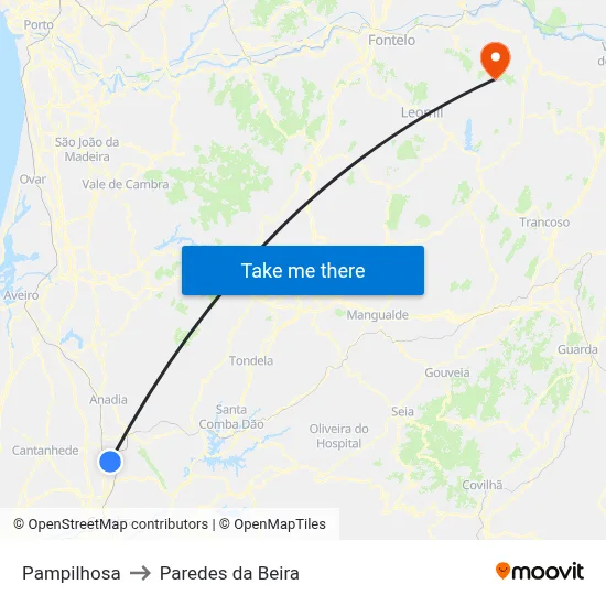 Pampilhosa to Paredes da Beira map