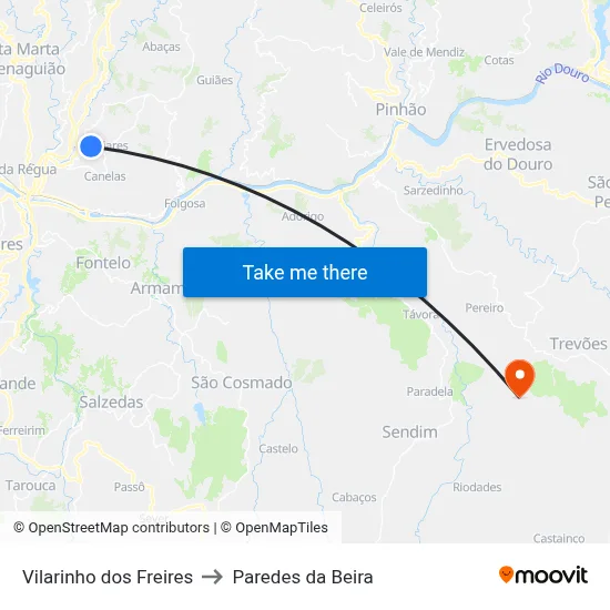 Vilarinho dos Freires to Paredes da Beira map