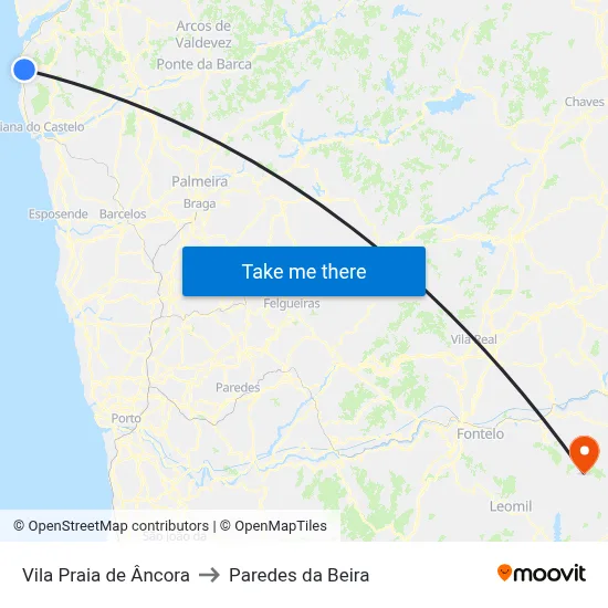 Vila Praia de Âncora to Paredes da Beira map
