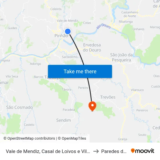 Vale de Mendiz, Casal de Loivos e Vilarinho de Cotas to Paredes da Beira map