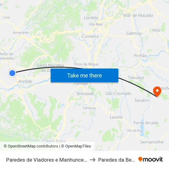 Paredes de Viadores e Manhuncelos to Paredes da Beira map