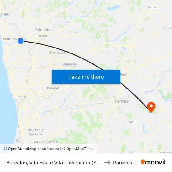 Barcelos, Vila Boa e Vila Frescainha (São Martinho e São Pedro) to Paredes da Beira map