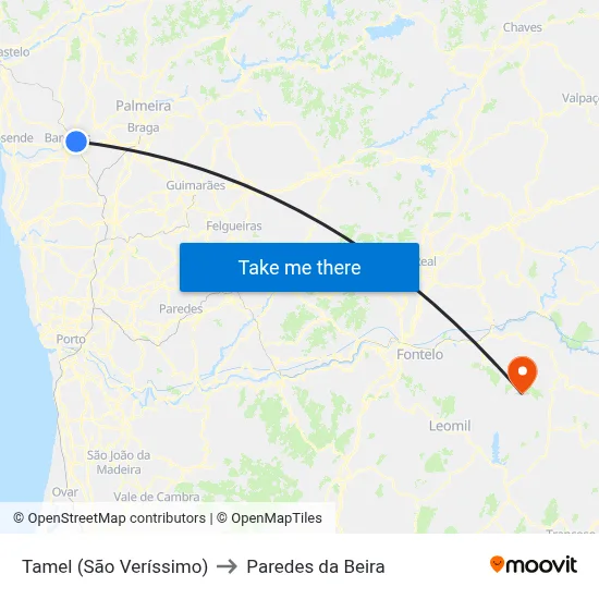 Tamel (São Veríssimo) to Paredes da Beira map