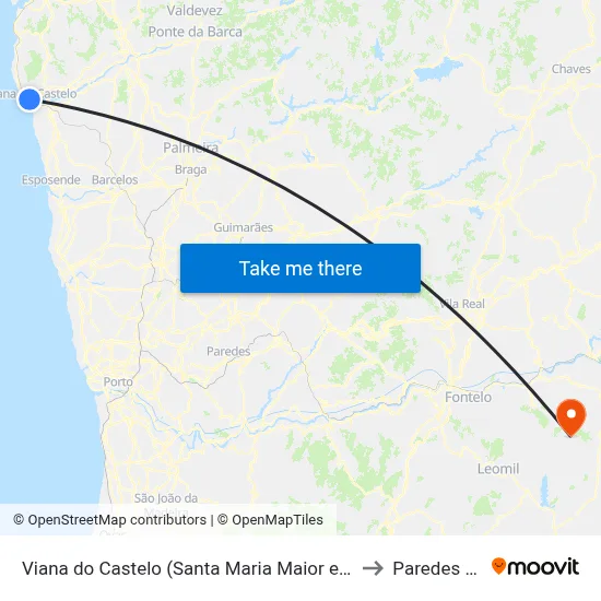 Viana do Castelo (Santa Maria Maior e Monserrate) e Meadela to Paredes da Beira map