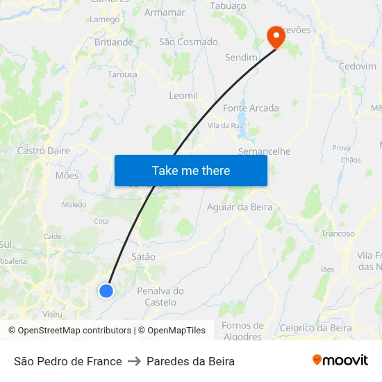 São Pedro de France to Paredes da Beira map
