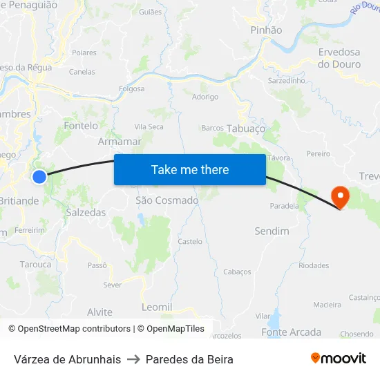 Várzea de Abrunhais to Paredes da Beira map