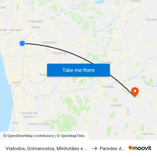 Viatodos, Grimancelos, Minhotães e Monte de Fralães to Paredes da Beira map