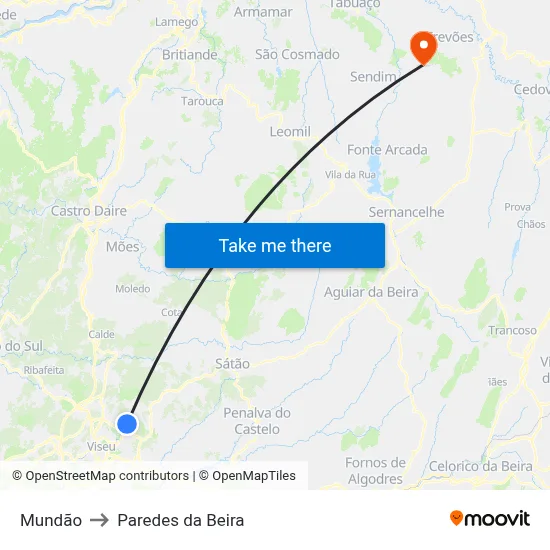 Mundão to Paredes da Beira map