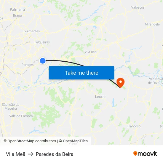 Vila Meã to Paredes da Beira map