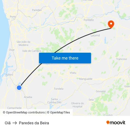 Oiã to Paredes da Beira map