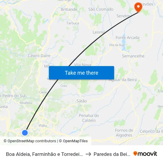 Boa Aldeia, Farminhão e Torredeita to Paredes da Beira map