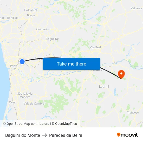 Baguim do Monte to Paredes da Beira map