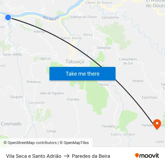 Vila Seca e Santo Adrião to Paredes da Beira map
