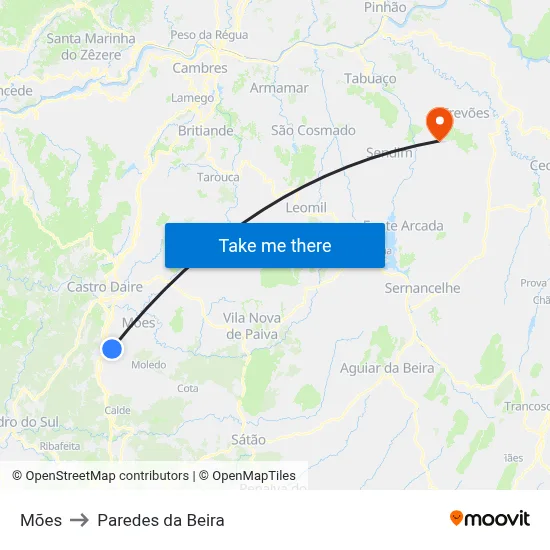 Mões to Paredes da Beira map