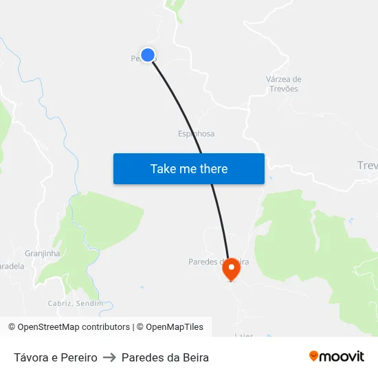 Távora e Pereiro to Paredes da Beira map