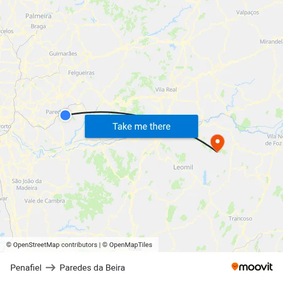 Penafiel to Paredes da Beira map