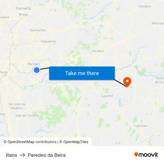 Rans to Paredes da Beira map