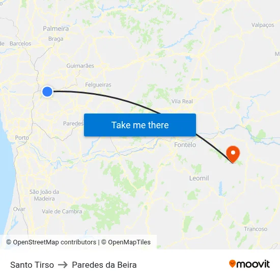 Santo Tirso to Paredes da Beira map