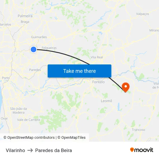 Vilarinho to Paredes da Beira map
