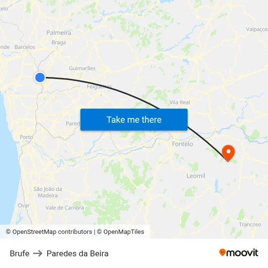 Brufe to Paredes da Beira map