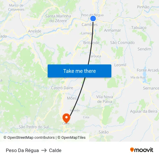 Peso Da Régua to Calde map