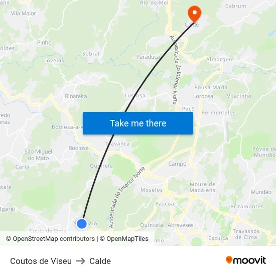 Coutos de Viseu to Calde map