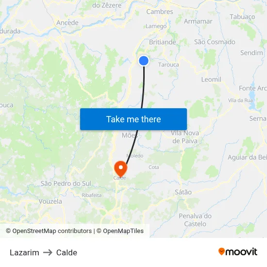 Lazarim to Calde map