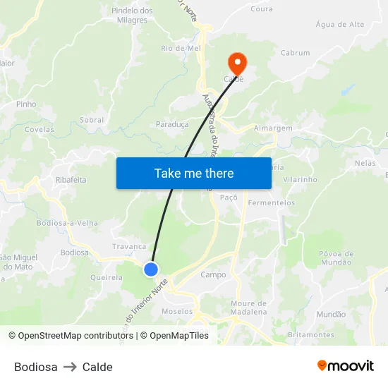 Bodiosa to Calde map