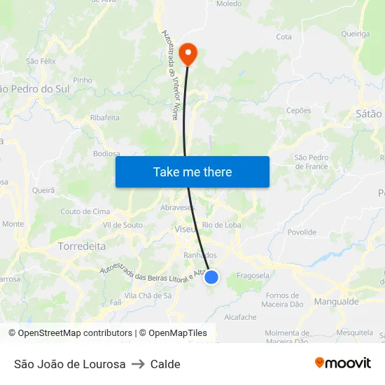 São João de Lourosa to Calde map