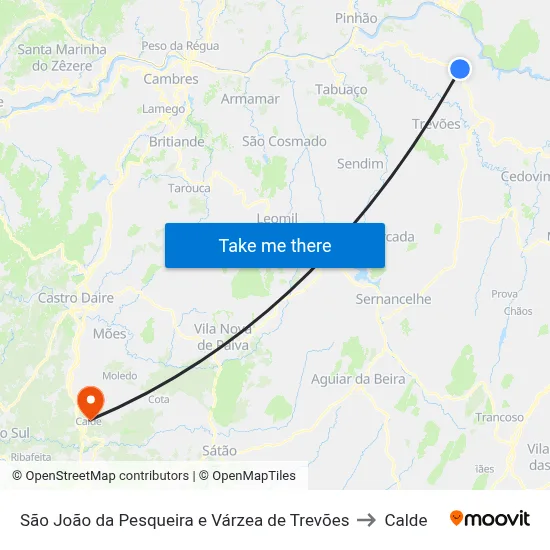 São João da Pesqueira e Várzea de Trevões to Calde map