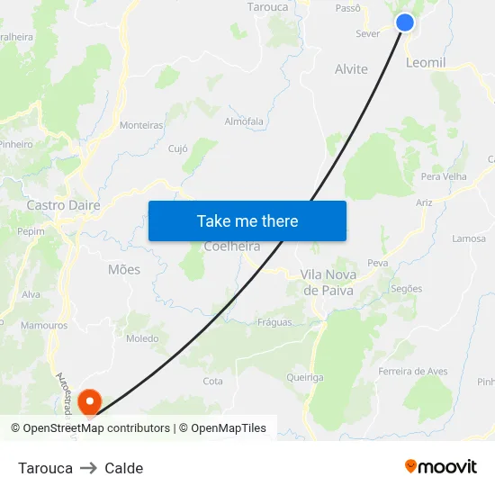Tarouca to Calde map