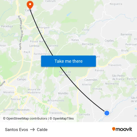 Santos Evos to Calde map