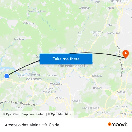 Arcozelo das Maias to Calde map