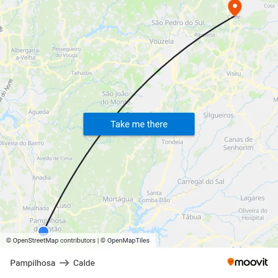 Pampilhosa to Calde map