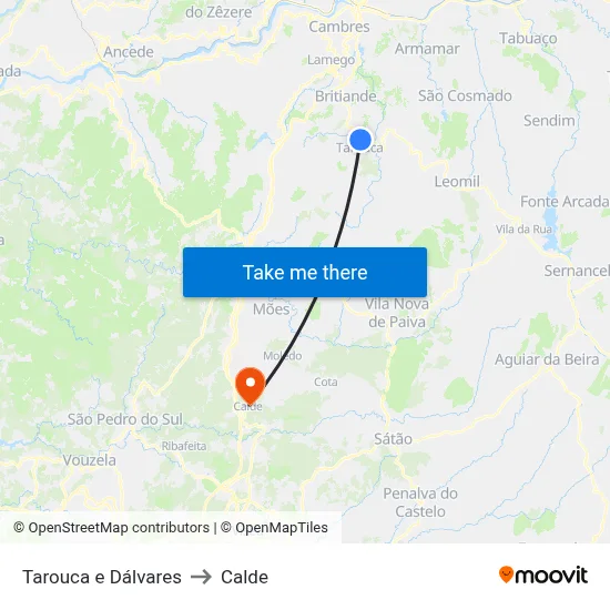 Tarouca e Dálvares to Calde map