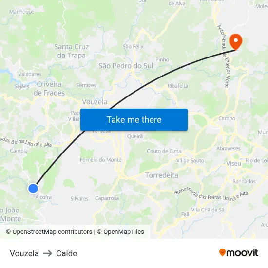 Vouzela to Calde map
