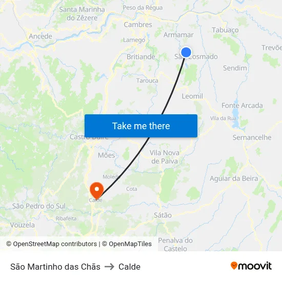 São Martinho das Chãs to Calde map