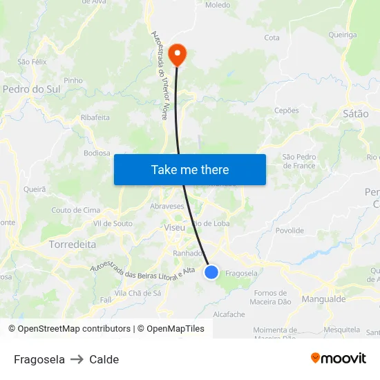 Fragosela to Calde map