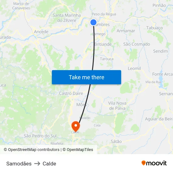 Samodães to Calde map