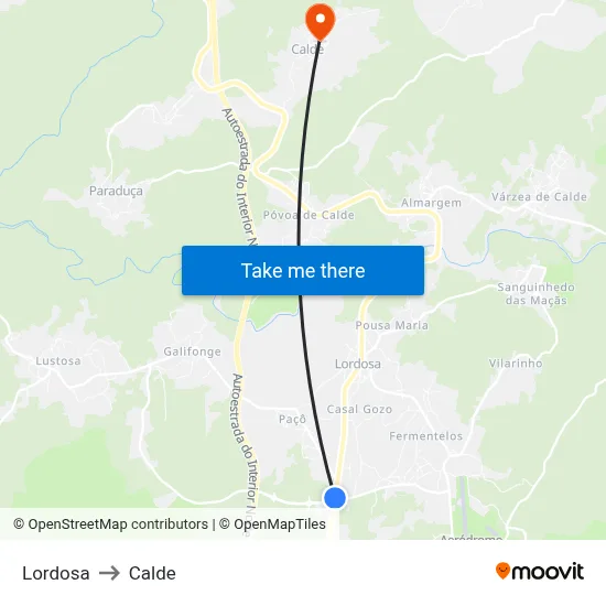 Lordosa to Calde map