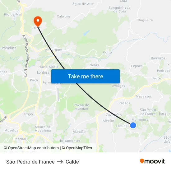 São Pedro de France to Calde map