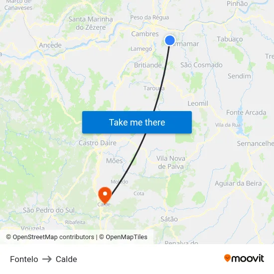 Fontelo to Calde map