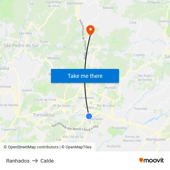 Ranhados to Calde map
