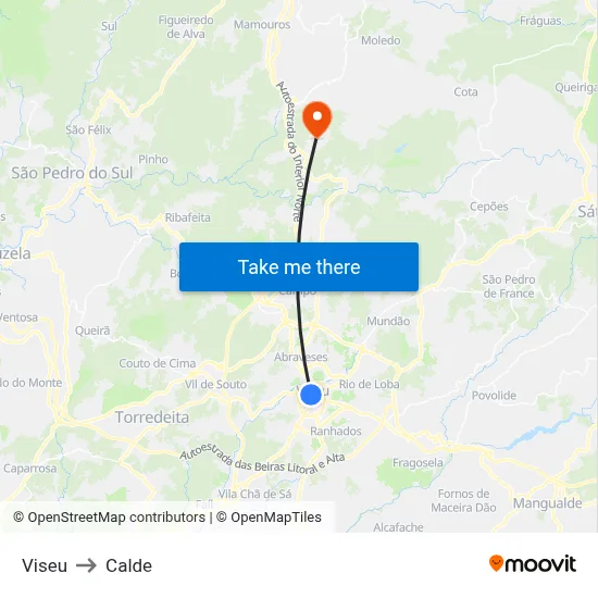 Viseu to Calde map