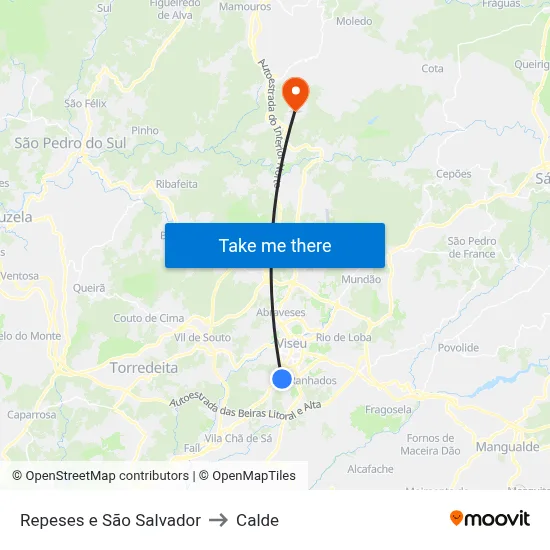 Repeses e São Salvador to Calde map