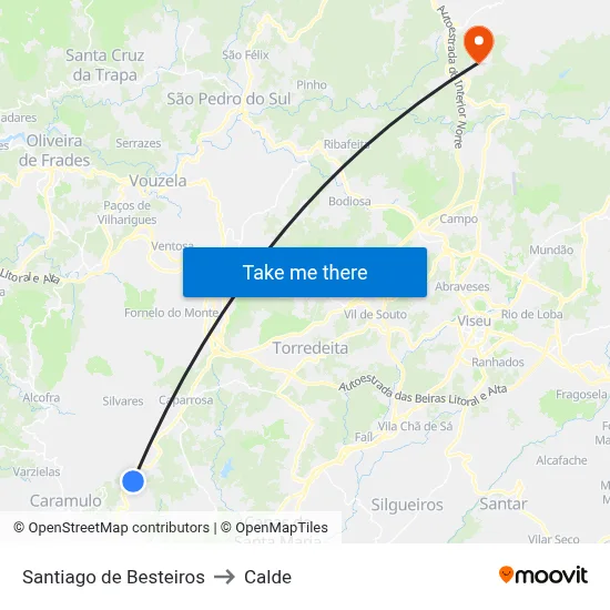 Santiago de Besteiros to Calde map