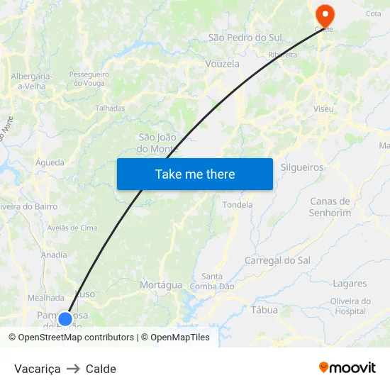 Vacariça to Calde map