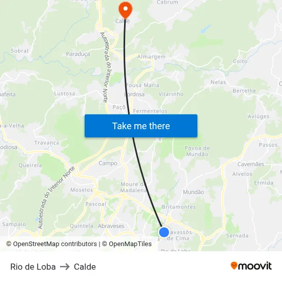 Rio de Loba to Calde map