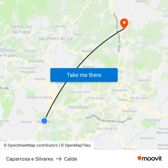 Caparrosa e Silvares to Calde map