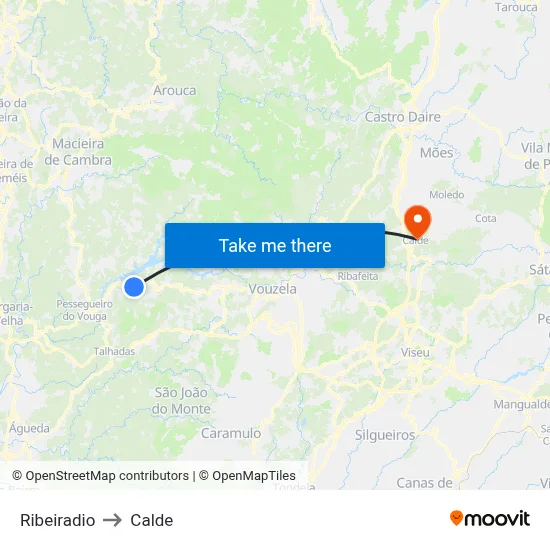 Ribeiradio to Calde map